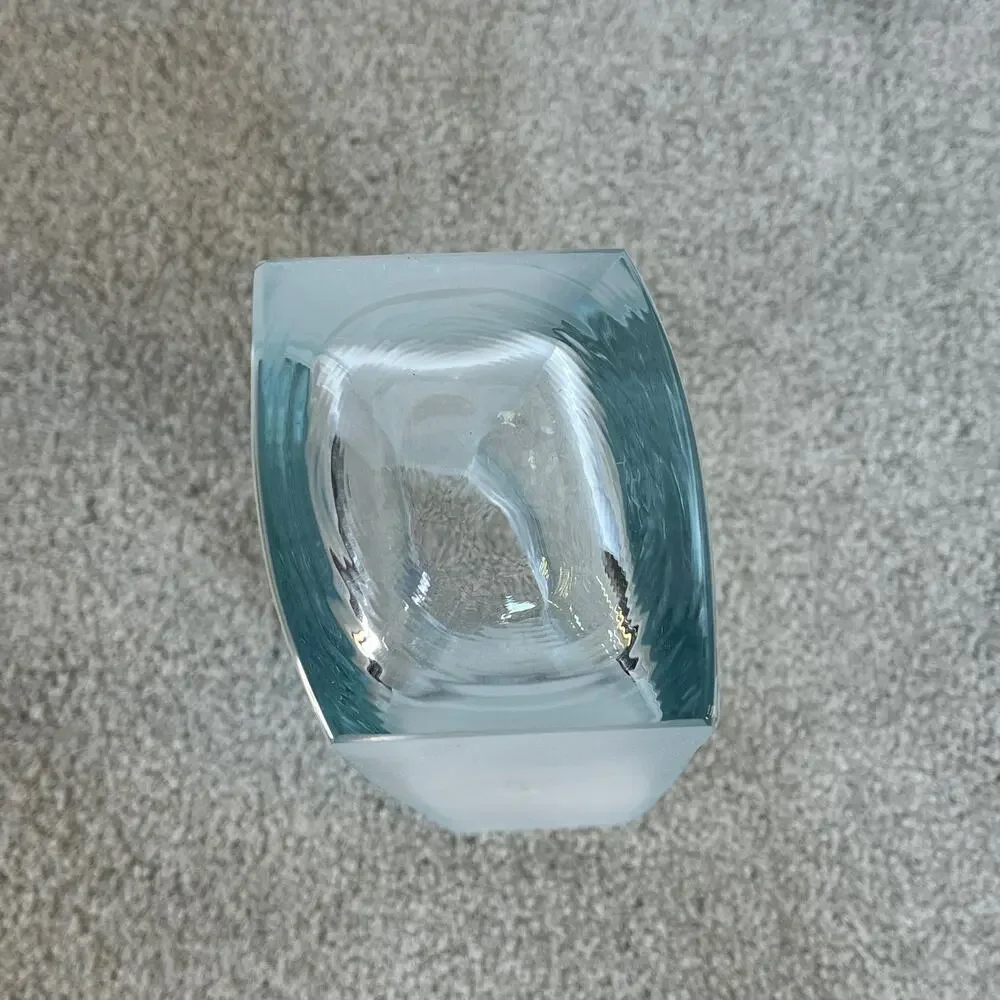 Nuutajarvi Glass 1793 Clear & Frosted Art Glass Pillow Vase Finland MCM Style